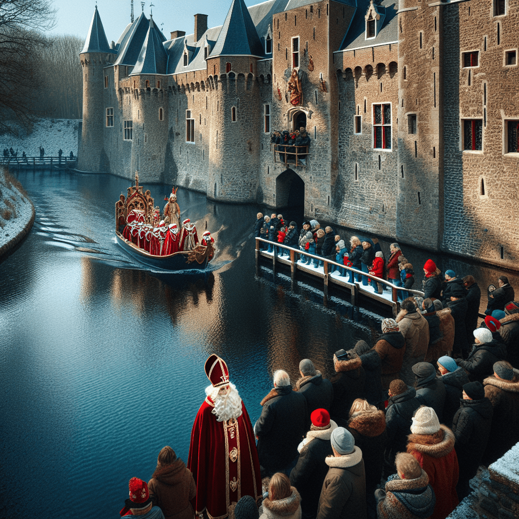 Sinterklaas komt per boot aan in de slotgracht van Zeist